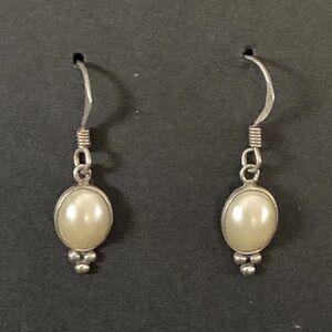 Sterling Silver 925 Dangle Drop Earrings with Stone/Pearl Vintage w/hallmark